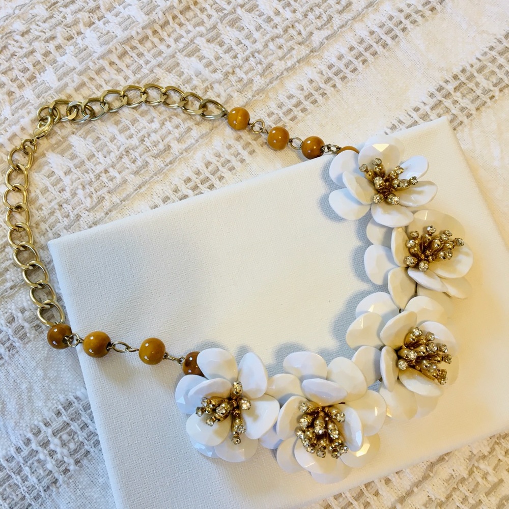 Anthropologie Bib Statement Necklace White Cream